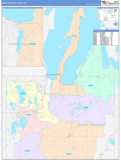 Grand Traverse County, MI Wall Map Color Cast Style by MarketMAPS ...