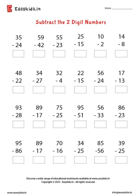 Subtract 2 Digit Numbers worksheet