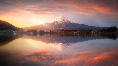 唯美夕阳晚霞富士山(风景动态壁纸) - 动态壁纸下载 - 元气壁纸