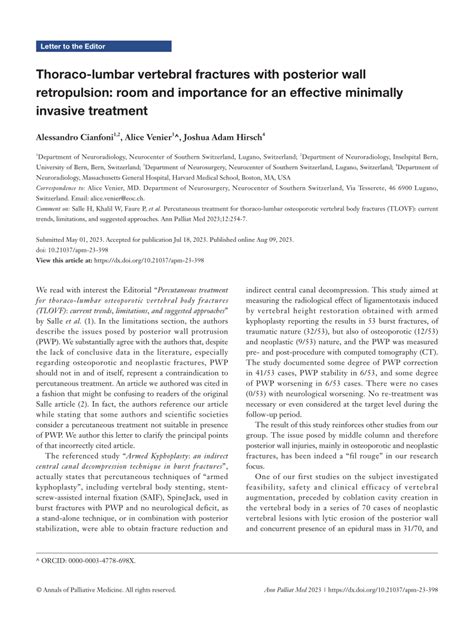 (PDF) Thoraco-lumbar vertebral fractures with posterior wall retropulsion: room and importance ...