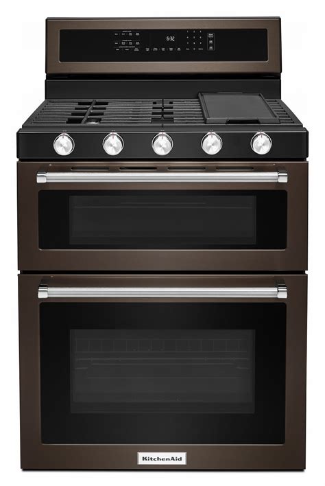 KitchenAid® Black Stainless Double Oven Gas Range (6.0 Cu. Ft.) - KFGD500EBS | Leon's