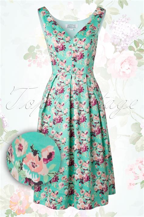 40s Sweet Floral Dress in Mint Green