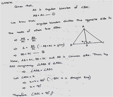 In ABC, If AD is the angle bisector of BAC and ABC is an isosceles ...