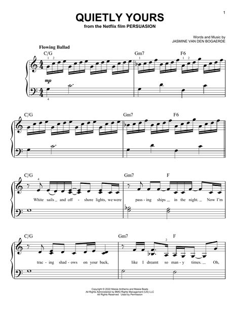 Quietly Yours (from Persuasion) by Birdy Sheet Music for Easy Piano at Sheet Music Direct