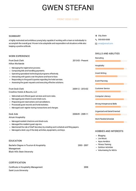 Front Desk Clerk Resume Samples and Templates | VisualCV