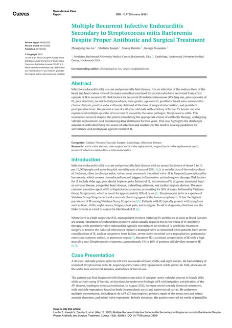 (PDF) Multiple Recurrent Infective Endocarditis Secondary to ...