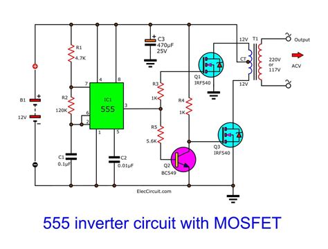 Make Simple 555 Inverter circuit using MOSFET | ElecCircuit.com | Electronic schematics ...