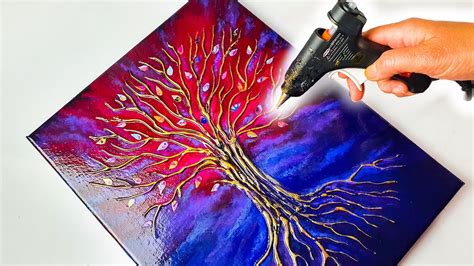 Painting with a GLUE GUN?? The Tree of Life Acrylic Pour | AB Creative Tutorial - YouTube