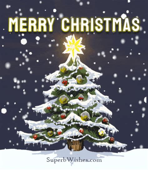 Merry Christmas Tree And Falling Snow GIF | SuperbWishes.com