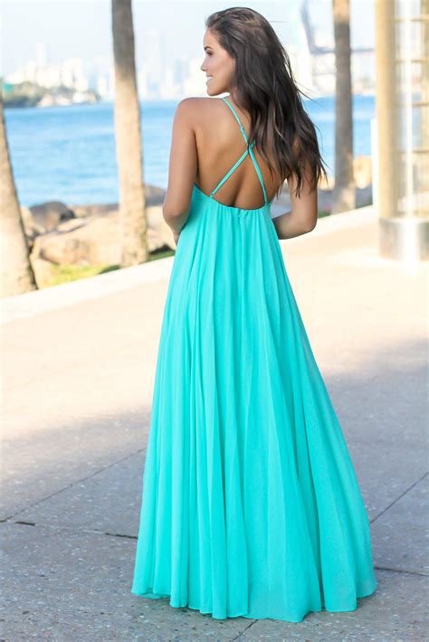 Aqua Maxi Dress with Criss Cross Back | Maxi Dresses – Saved by the Dress