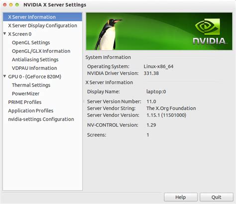 331.38 driver with GeForce 820M on laptop, missing «X Server Color ...