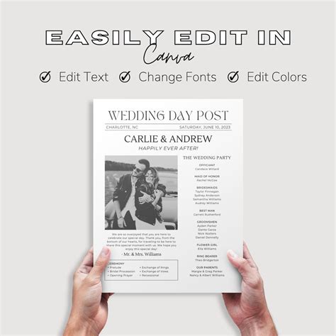 Newspaper Wedding Program Template Wedding Program Template - Etsy