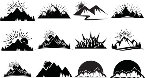 Mountain silhouette set. Rocky mountains icon or logo collection. Vector illustration. 27715251 ...