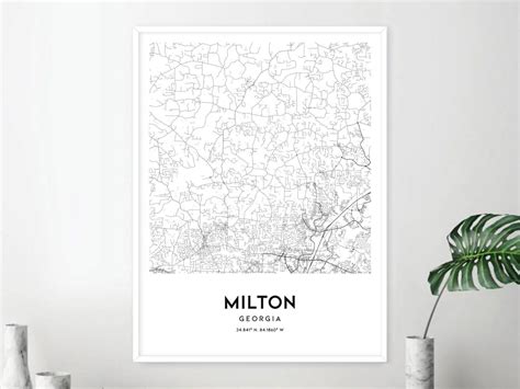 Milton Map Print, Milton Map Poster Wall Art, Ga City Map, Georgia ...