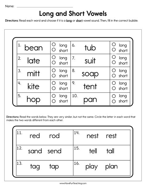 Long and Short Vowels Worksheet - Have Fun Teaching - Worksheets Library