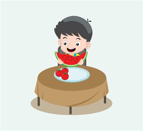 Boy Eating Watermelon 32317433 Vector Art at Vecteezy