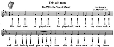 This Old Man Tin Whistle Notes and Sheet Music - Irish folk songs