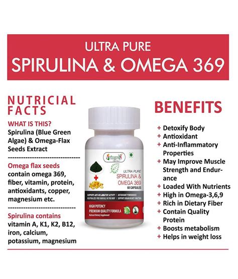 Pure Ultra Spirulina Capsules Combination - Dietary Supplement- Weight Management 60 gm Natural ...