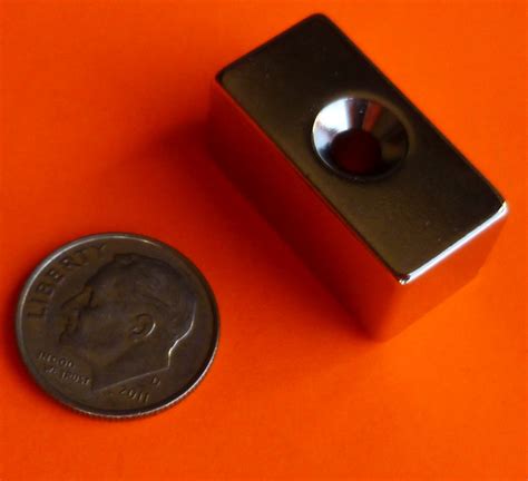 Neodymium Magnet 1 in x 1/2 in x 1/2 in w/Countersunk Hole NdFeB Block - Applied Magnets