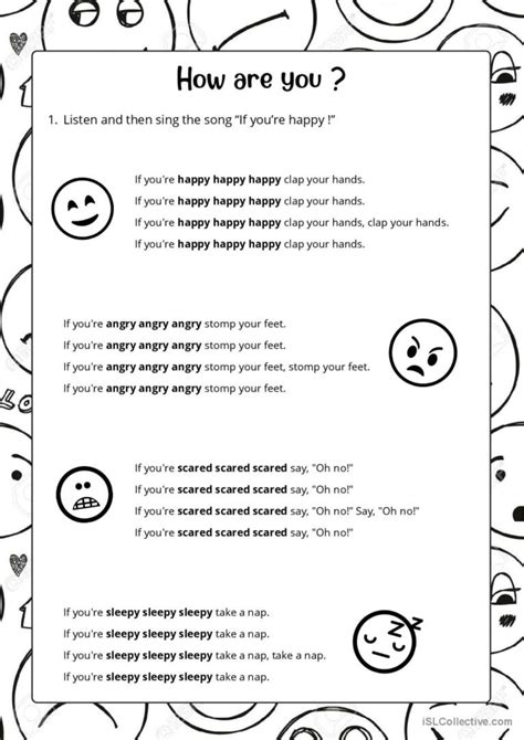 Song - If you're happy clap your han…: English ESL worksheets pdf & doc