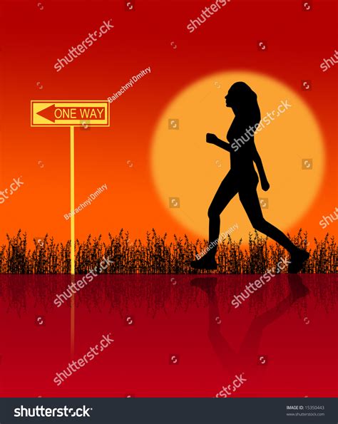 Silhouette Woman Running Red Sunset One Stock Illustration 15350443 ...