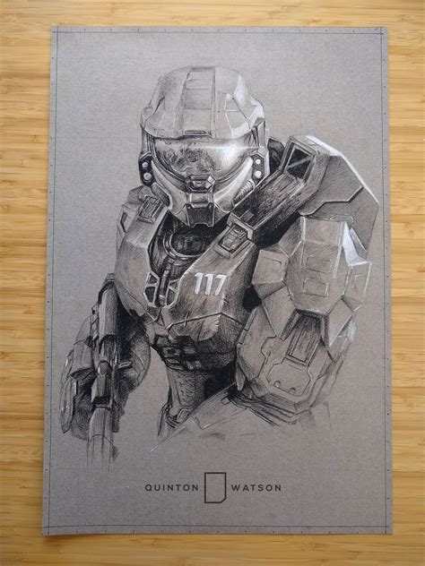 Master Chief Halo Infinite drawing I just finished! 12x18 charcoal. : r/halo