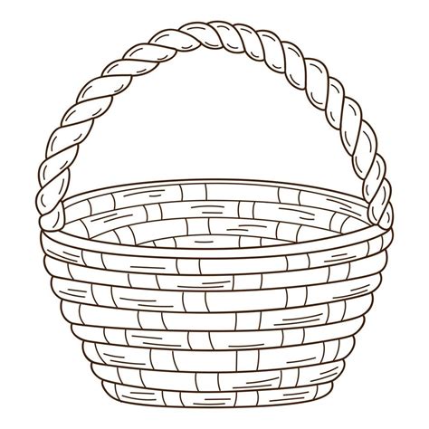 An empty wicker basket. Decorative element with an outline. Doodle, hand-drawn. Black white ...