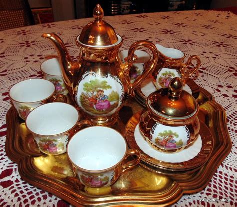 Bavarian Tea Set Matched 22k Gold Layered Signed Fragonard's Courting ...