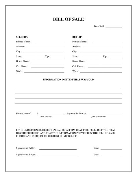 Free Fillable Generic Bill of Sale Form ⇒ PDF Templates