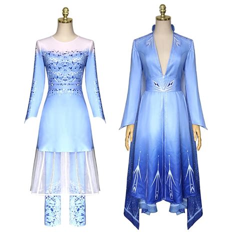 Frozen II Cosplay Princess Elsa Costume Blue Dress Full Set Halloween