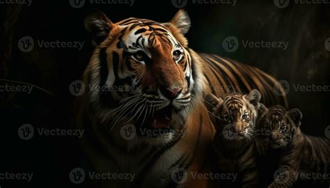 Majestic tiger staring with aggression in tropical rainforest portrait generated by AI 25496248 ...