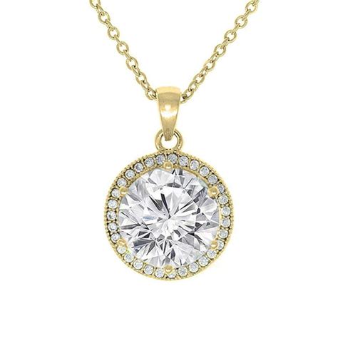 Cate & Chloe - Mariah 18k Yellow Gold Plated Round Cut CZ Halo Pendant Necklace - Cubic Zirconia ...