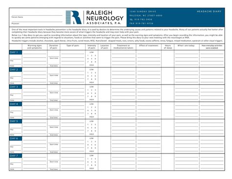 Editable Free Printable Headache Diary Free Printable Migraine Log Template Sample ...