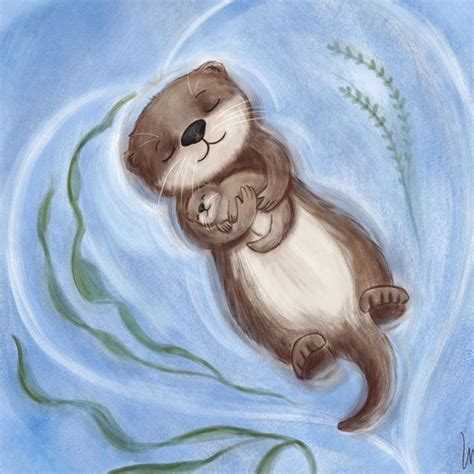 Otter mom and baby illustration | Lisa M. Griffin, children's illustrator | Cute paintings, Art ...