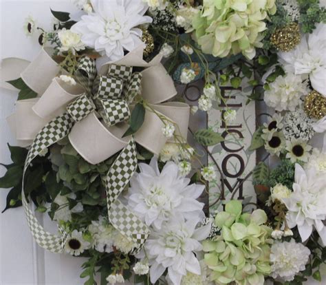 Designer Flowering Meadow Welcome Wreath with White Peonies, Green Hydrangeas and Wildflowers ...