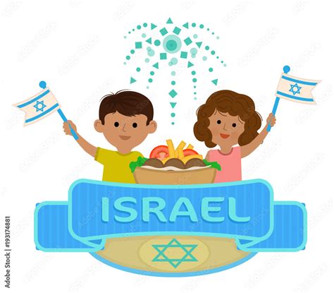 Israeli Celebration - Israel independence day clip-art of boy and a girl holding flags, and a ...