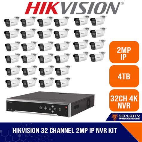 Hikvision 2MP IP camera kit, 32ch 4K NVR with 16 POE, 16 x Hikvision 2MP IP bullet cameras 30m ...