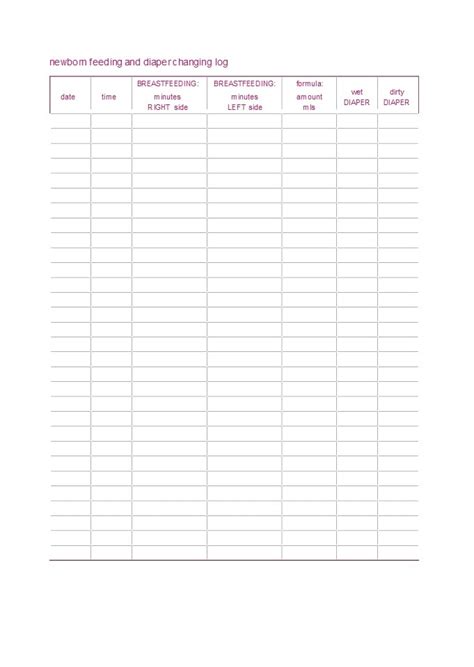 Baby Formula Feeding Chart Printable