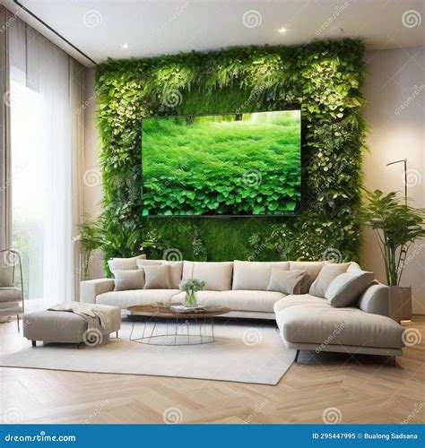 Vertical Garden and TV Screen in Modern Living Plants in Luxury Stock ...