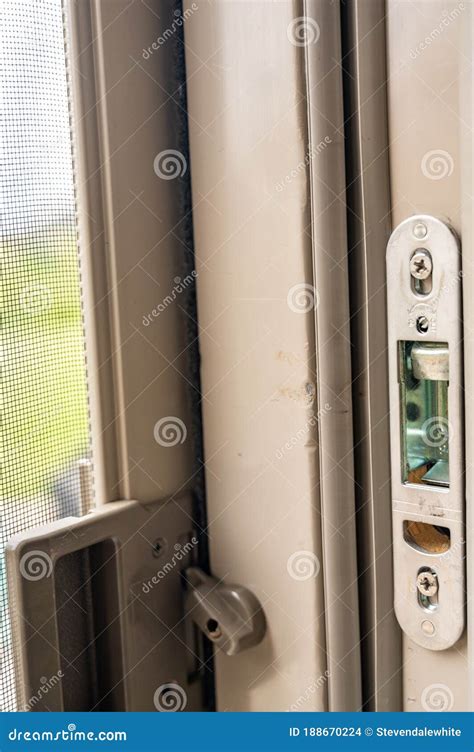 Interior Sliding Screen Door Hardware and Flip Latch Stock Photo ...