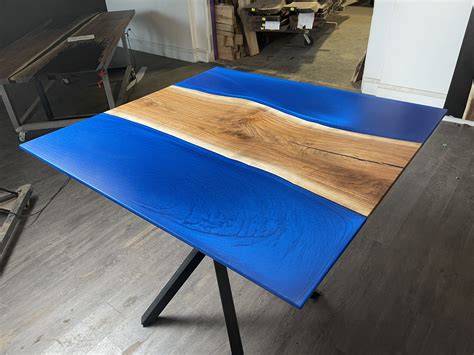 Walnut Square Coffee Table with Blue Epoxy | Anglewood