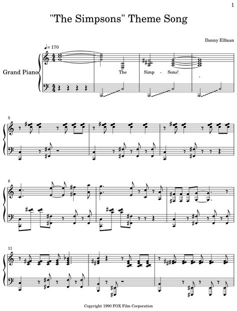 "The Simpsons" Theme Song - Sheet music for Piano