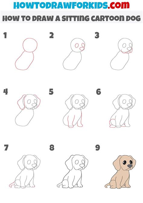 how to draw a sitting cartoon dog step by step in 2022 | Cartoon dog ...