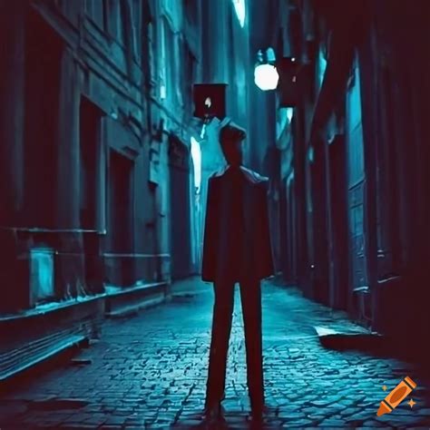 Man with top hat standing in dark alleyway
