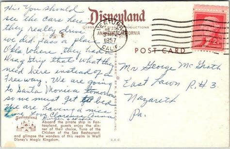 Vintage DISNEYLAND California Postcard PIRATE SHIP Fantasyland / 1957 ...