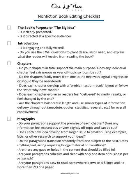 Nonfiction Book Editing Checklist - One Lit Place