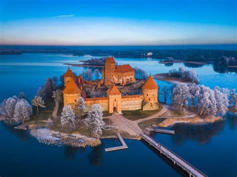 Trakai Castle At Winter, Aerial View Of The Castle Stock Image - Image of lithuania, aerial ...