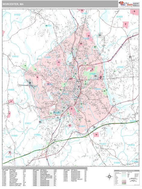 Premium Style Wall Map of Worcester, MA by Market Maps – American Map Store