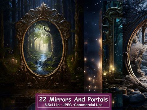 22 Fantasy Mirror and Portal Digital Paper, Fantasy Woods Backdrop, Fairytale Junk Journal ...