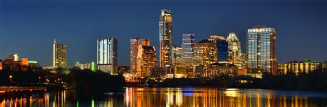 Austin Skyline At Night Color Panorama Texas Photograph by Jon Holiday